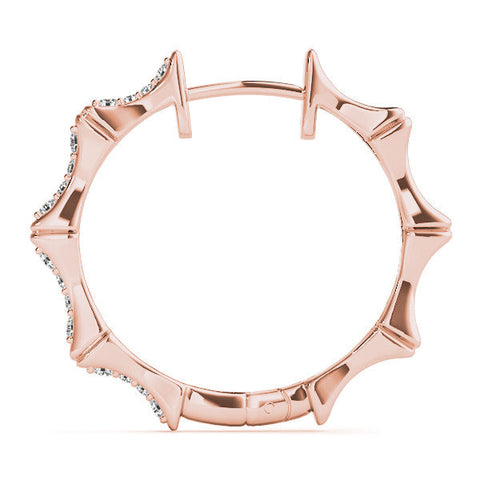 Rose gold Round Diamond Pavé Bamboo Hoop Earrings with Four-Prong Setting