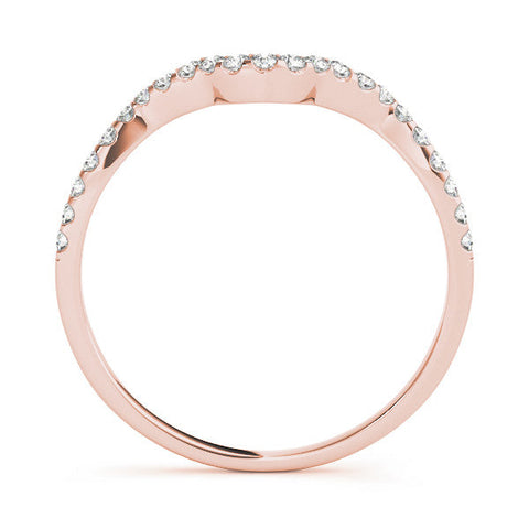Rose gold Round Diamond Pavé Chevron Wedding Band with Prong Setting