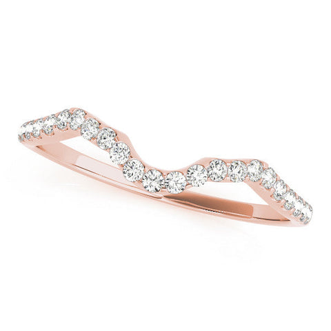 Rose gold Round Diamond Pavé Chevron Wedding Band with Prong Setting
