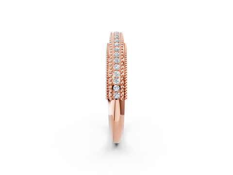 Rose gold Round Diamond Pavé Milgrain White Gold Eternity Band
