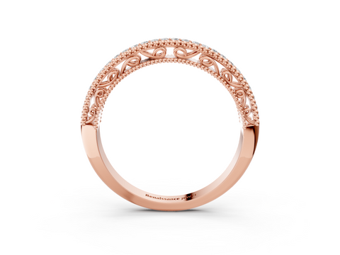Rose gold Round Diamond Pavé Milgrain White Gold Eternity Band