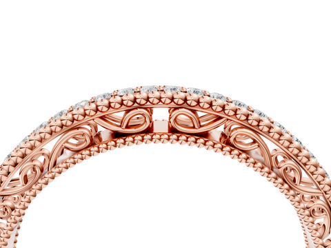 Rose gold Round Diamond Pavé Milgrain White Gold Eternity Band