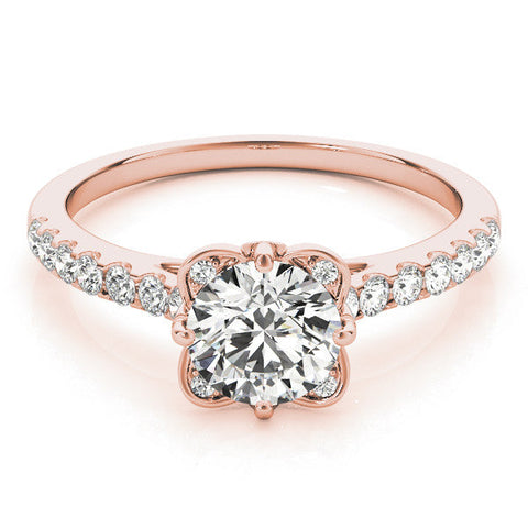 Rose gold Round Diamond Pave Band with Floral Prong Setting
