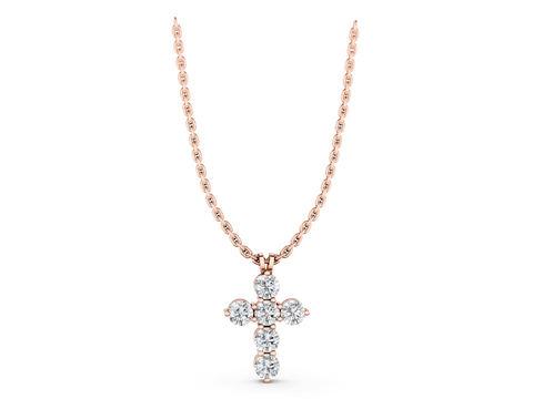 Rose gold Round Diamond Prong Set Cross Pendant