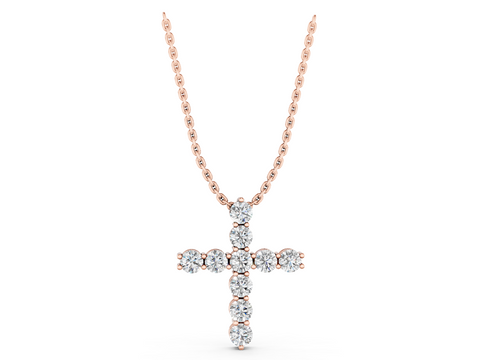 Rose gold Round Diamond Prong-Set Cross Pendant