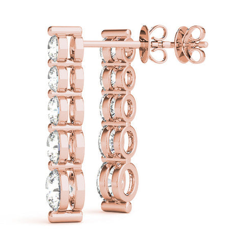 Rose gold Round Diamond Prong Set Drop Earrings