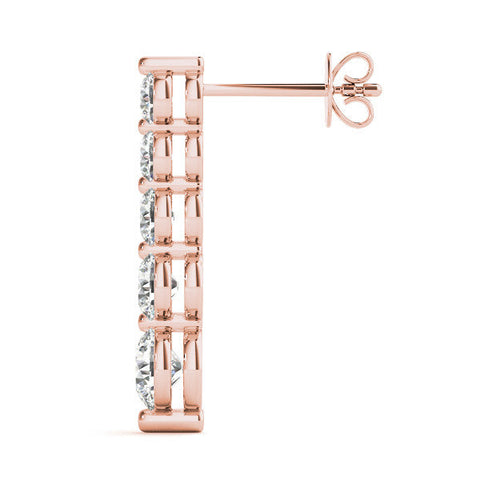 Rose gold Round Diamond Prong Set Drop Earrings