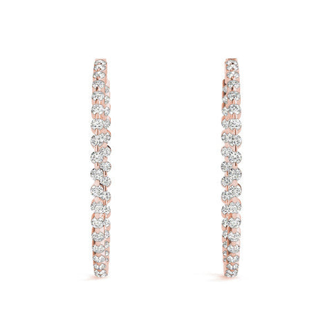 Rose gold Round Diamond Prong Set Hoop Earrings