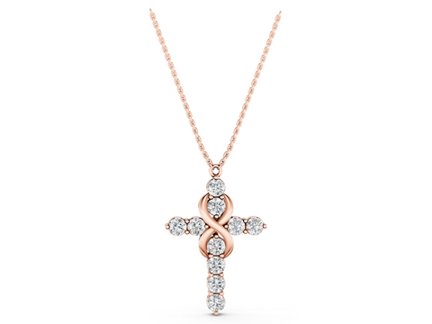 Rose gold Round Diamond Prong Set Infinity Cross Pendant
