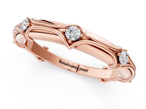 Rose gold Round Diamond Prong-Set Milgrain Eternity Band