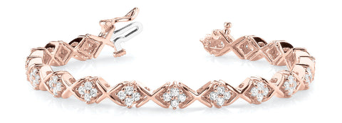 Rose gold Round Diamond Prong Set Tennis Bracelet with X-Link Band