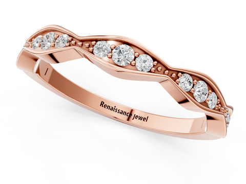 Rose gold Round Diamond Scalloped Pavé Eternity Band