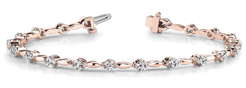 Rose gold Round Diamond Tennis Bracelet with Bezel Setting and Link Band