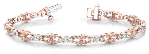 Rose gold Round Diamond Tennis Bracelet with Fleur-de-Lis Prong Setting