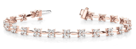 Rose gold Round Diamond Tennis Bracelet with Flower Cluster Setting and Four-Prong Design