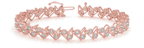 Rose gold Round Diamond Tennis Bracelet with Geometric Link Band and Four-Prong Setting