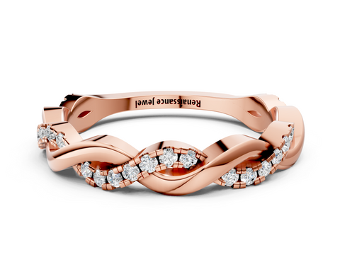Rose gold Round Diamond Twist Eternity Band with Pavé Setting