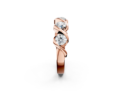 Rose gold Round Diamond Wave Band with Channel Setting and Shared Prongs
