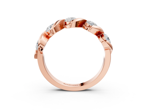 Rose gold Round Diamond Wave Band with Channel Setting and Shared Prongs