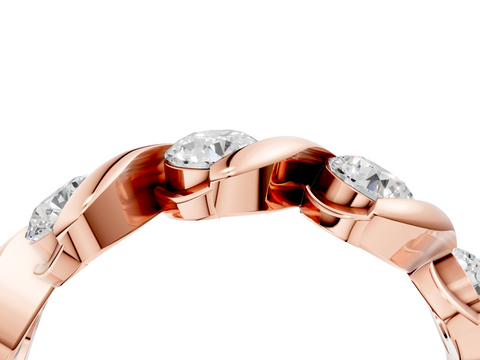 Rose gold Round Diamond Wave Band with Channel Setting and Shared Prongs