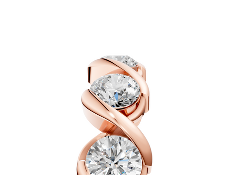 Rose gold Round Diamond Wave Band with Channel Setting and Shared Prongs