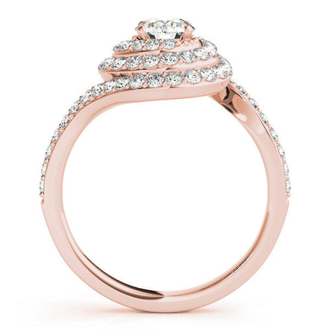 Rose gold Round Double Halo Diamond Swirl Pave Band Ring