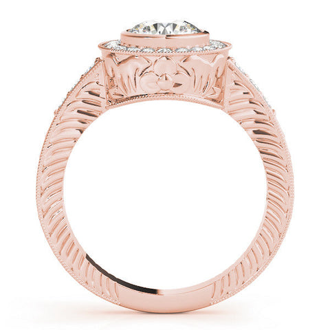 Rose gold Round Halo Bezel Set Diamond Ring with Pavé Band