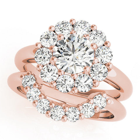 Rose gold Round Halo Cluster Diamond Engagement Ring with Prong Setting and Polished Band