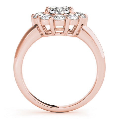 Rose gold Round Halo Cluster Diamond Engagement Ring with Prong Setting and Polished Band