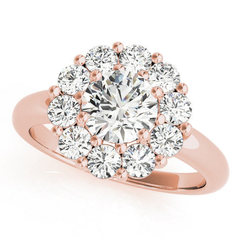 Rose gold Round Halo Cluster Diamond Engagement Ring with Prong Setting and Polished Band