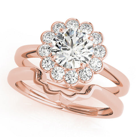 Rose gold Round Halo Cluster Diamond Engagement Ring with Solitaire Band and Prong Setting