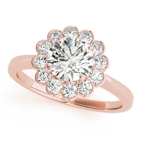 Rose gold Round Halo Cluster Diamond Engagement Ring with Solitaire Band and Prong Setting