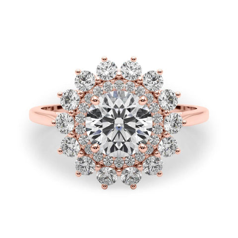 Rose gold Round Halo Cluster Diamond Ring with Pave Band and Four-Prong Setting