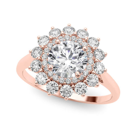Rose gold Round Halo Cluster Diamond Ring with Pave Band and Four-Prong Setting