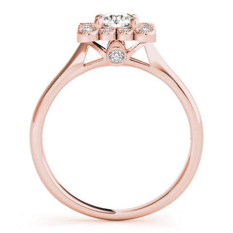 Rose gold Round Halo Diamond Cluster Engagement Ring with Milgrain Bezel Setting and Solitaire Band
