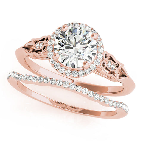Rose gold Round Halo Diamond Engagement Ring with Filigree Band and Four-Prong Setting