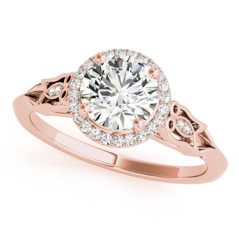 Rose gold Round Halo Diamond Engagement Ring with Filigree Band and Four-Prong Setting