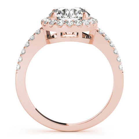 Rose gold Round Halo Diamond Engagement Ring with Pavé Band and Four-Prong Setting
