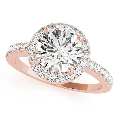 Rose gold Round Halo Diamond Engagement Ring with Pavé Band and Four-Prong Setting
