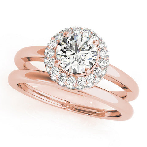 Rose gold Round Halo Diamond Engagement Ring with Solitaire Band and Four-Prong Setting