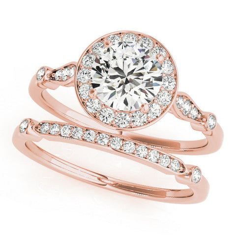 Rose gold Round Halo Diamond Engagement Ring with Twisted Band and Four-Prong Setting