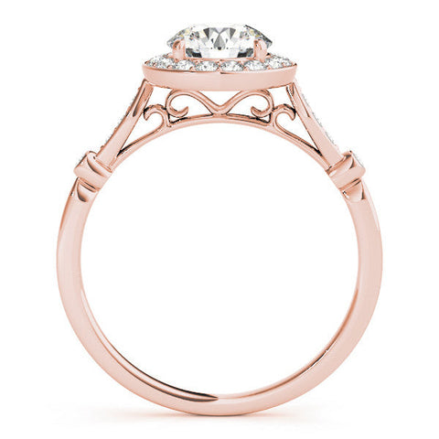 Rose gold Round Halo Diamond Engagement Ring with Twisted Band and Four-Prong Setting