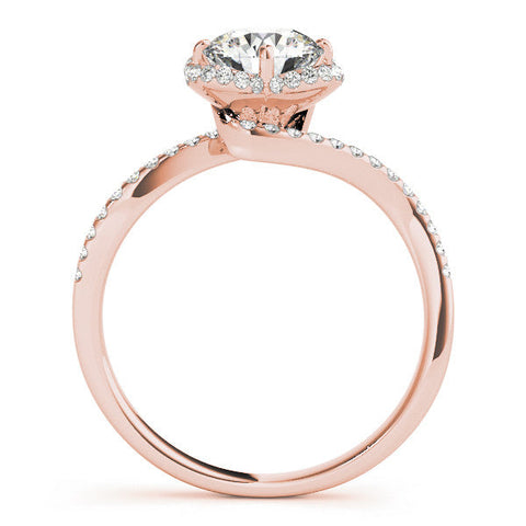 Rose gold Round Halo Diamond Engagement Ring with Twisted Pave Band and Four-Prong Setting