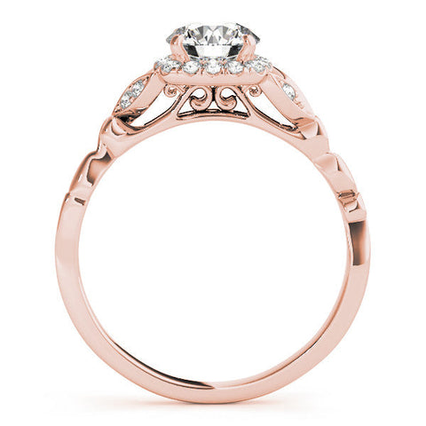 Rose gold Round Halo Diamond Engagement Ring with Vintage-Inspired Band and Four-Prong Setting