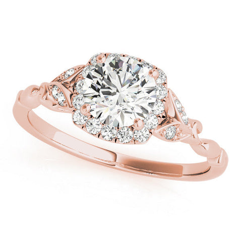 Rose gold Round Halo Diamond Engagement Ring with Vintage-Inspired Band and Four-Prong Setting