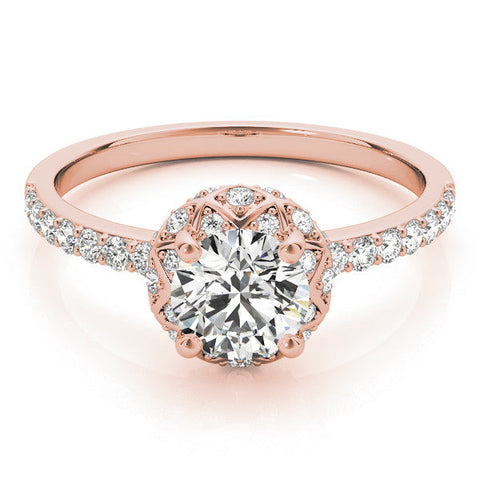 Rose gold Round Halo Diamond Pave Band with Prong Setting