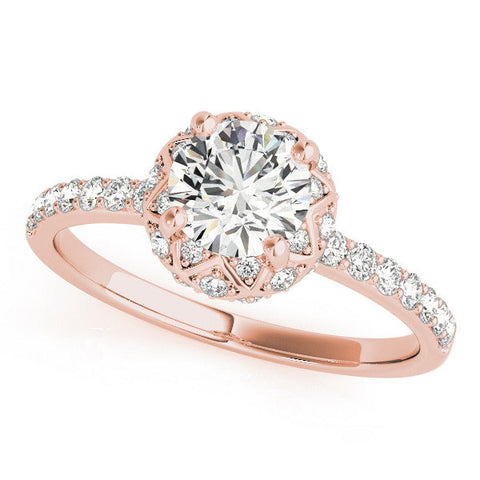 Rose gold Round Halo Diamond Pave Band with Prong Setting