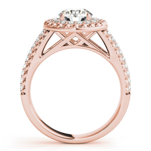 Rose gold Round Halo Diamond Ring with Beaded Split Shank and Four-Prong Setting