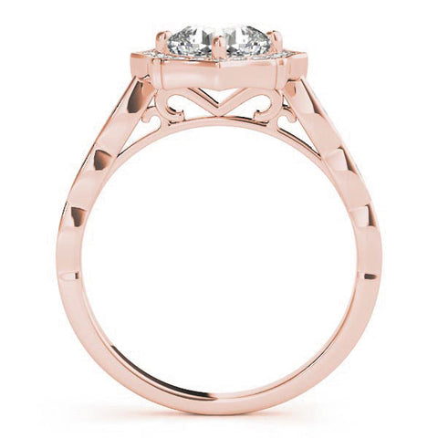 Rose gold Round Halo Diamond Ring with Milgrain Band and Four-Prong Setting