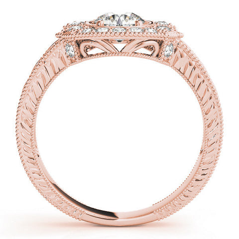 Rose gold Round Halo Diamond Ring with Milgrain Bezel and Prong Setting